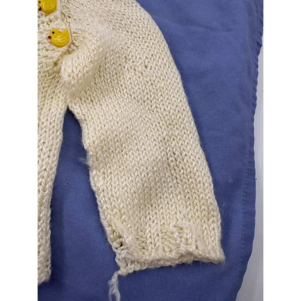 Handmade Baby Sweater Infant 0-3M Yellow Duck Buttons Hand Knitted Vintage Style